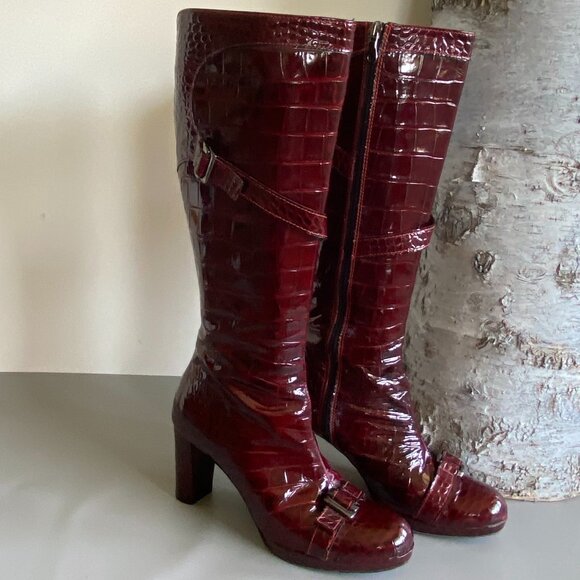 Anna Biagini Red Patent Leather Heeled Boots 8.5 - Picture 2 of 16